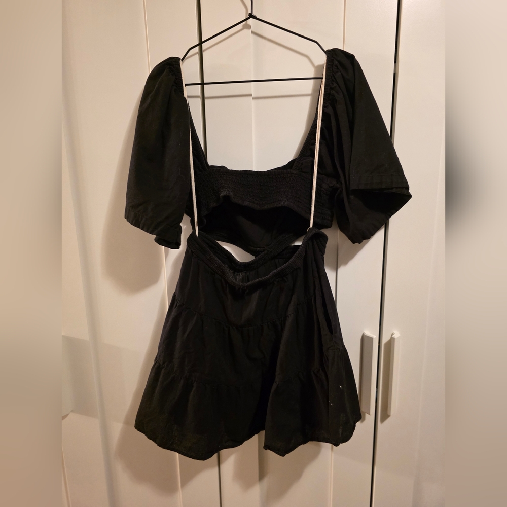 Free People Cross Of Sunshine Dress Black  Linen Size L - Picture 6 of 8